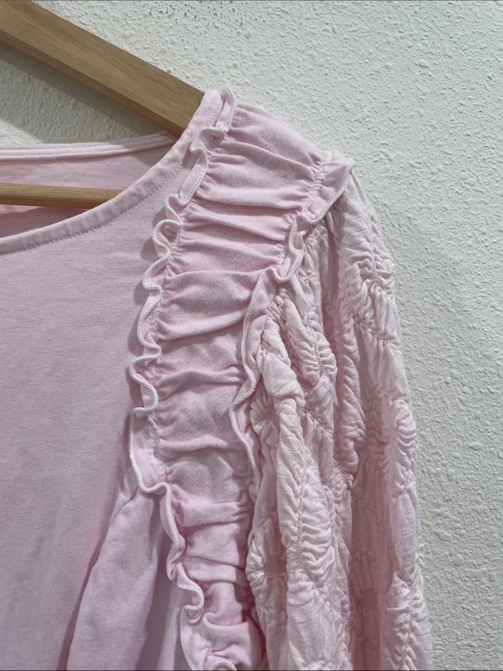 Free People Olivia Top Light Pink Ruffle Floral Long Sleeve Romantic Rare Y2K